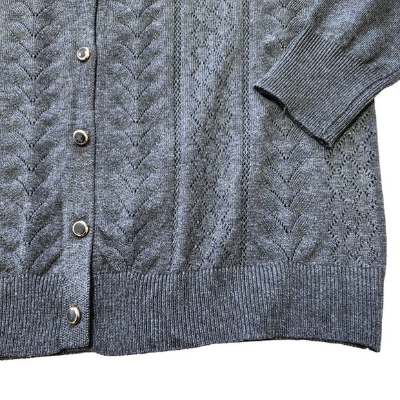 NWT Timeless Blair London Gray Diamond Pointelle Front Cardigan Sweater Size M - Picture 6 of 15